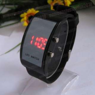 LED Digital Mirror Watch Black Silicone Jelly Sports Wrist Watch 