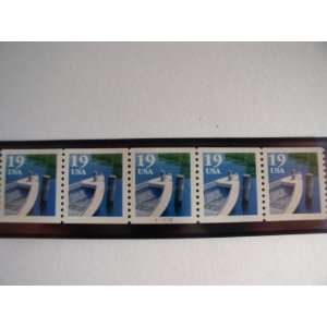 US Postage Stamps, 1991, Fishing Boat, S# 2529, Coil Strip of 5, Plate 