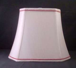 NEW rectangular beige silk lampshades w/burgundy ring  