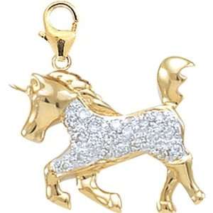  14K Gold 1/10ct HIJ Diamond Unicorn Spring Ring Charm 