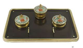 FRENCH GILT BRONZE PORCELAIN INKWELL STAND CARDEILHAC  