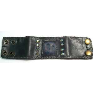 KBD Studio Black Leather Cuff Bracelet Wristband With Vintage Dusk 