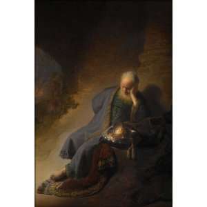 Jeremiah Lamenting the Destruction of Jerusalem, by Rembrandt   24x36 