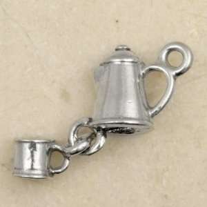COFFEE POT & MUG Linked Silver Plated Pewter Charm 