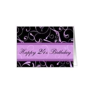  24th Happy Birthday Card   Purple and Black Swirls Card 