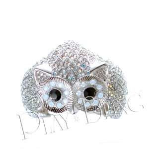  Owl Swarovski Crystal Bangle   Silver Jewelry