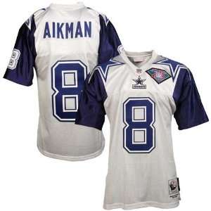   & Ness Dallas Cowboys #8 Troy Aikman White Throwback Football Jersey