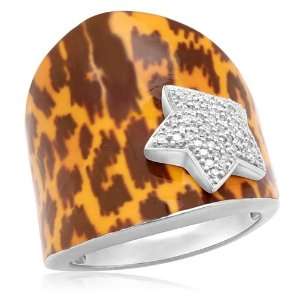    Sterling Silver & Enamel Star Diamond Ring, Size 7 Jewelry