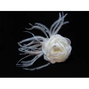  White Camilla Ostrich Feather Hair Flower Clip Everything 