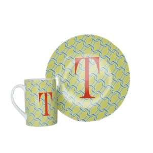   Monogram Geometric Chain Link Print Mug   Letter T