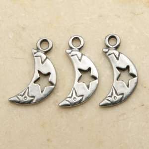  Crescent Moon with Star Cutout Pewter Charms Lot of 3 