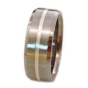 Titanium Ring with one 1mm Silver Center Inlay, Beveled Edges   Ring 
