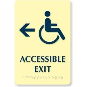  Exit with Left Arrow and Graphic (Tactile Touch Braille) (Glow Sign 