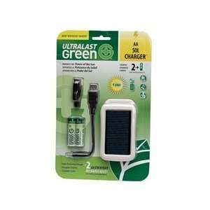  Ultralast Green Solar Charger W/ 2 Aa Everyday Batteries 