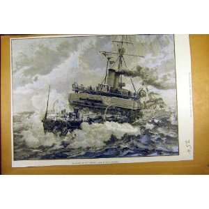  1890 Battle Ship Admiral Heavy Weather Old Naval Print 