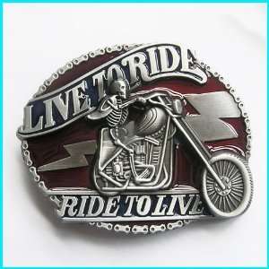   Live 2 Ride Skull Rider Biker Belt Buckle AT 065 