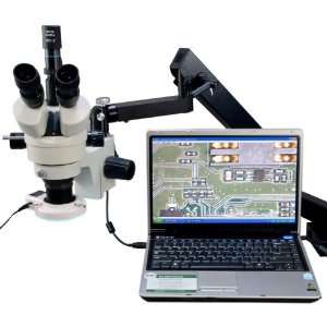 Articulating Arm Trinocular Stereo Microscope with USB Digital Camera 