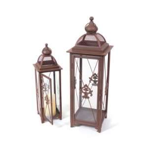  Set of 4 Rust Iron/Glass Pillar Candle Holder Lanterns 21 