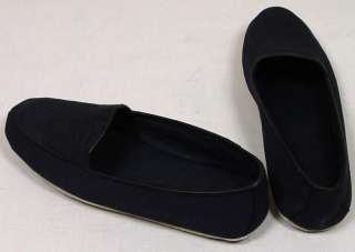 LORO PIANA SHOES $290 NAVY LEATHER/LINEN LADIES HOUSE SHOES SLIPPERS 8 