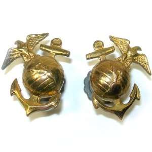 World War II U. S. USMC Marine Corps Collar Insignia Screwback Pin Set
