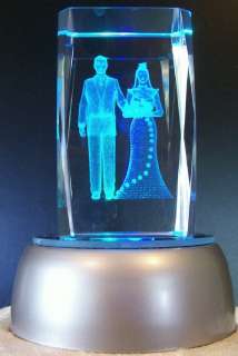 Bride and Groom Facet cut Vertical 3 D Crystal w/ Base  