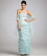 Mignon aqua strapless tulle embellished strapless gown with shawl 