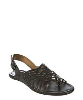 Cynthia Vincent black leather Hawk crisscross flat sandals   