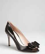 Miu Miu black leather peep toe and bow heels style# 319412901