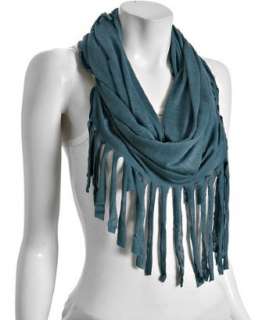 Dolan teal slub jersey fringed tubular scarf  