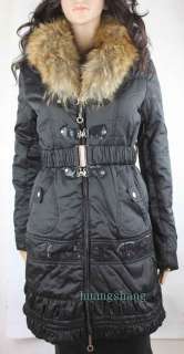 New Just Cavalli Fur Neck long coat with belt Sz S/M/L/XL Black 815 