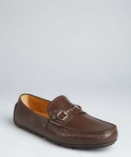 Gucci cocoa leather horse bit loafers