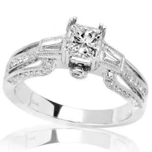14k White Gold Antique Style Setting with a Princess Cut / Shape 0.7 