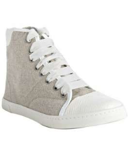 Lanvin white and natural canvas cap toe high top sneakers   up 
