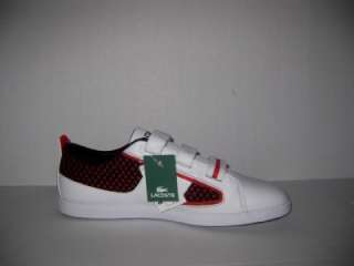 LACOSTE OBSERVE MENS WHITE RED BLACK LEATHER SHOE TENNIS SNEAKER SIZE 