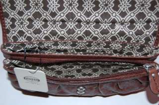 New~ FOSSIL Liberty Brown Embossed Leather Flap Clutch Wallet & ID 
