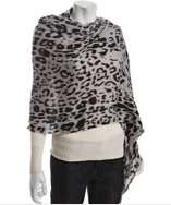 Amicale pale grey leopard print cashmere wool scarf style# 314078401