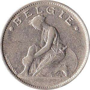 1922 Belgium (BELGIE) 1 Franc Coin Kneeling Figure KM#90  