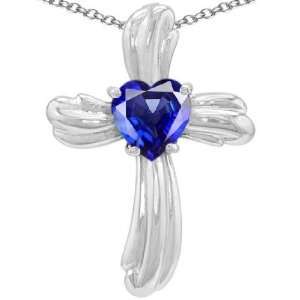  Candygem 925 Sterling Silver Created Heart Shape Sapphire 