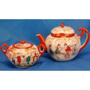  VB9002X Burnt Orange And White Porcelain Teapot With Sugar 
