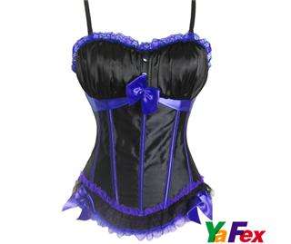 Satin Boned padded Bra Lace up Basque Corset Top +G String  