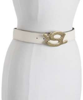 Yves Saint Laurent ivory pebbled leather YSL belt   up to 70 