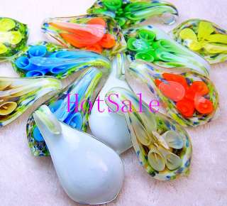 lots 50pcs white back flower inside leaf glass pendants  