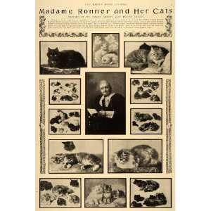   and her Cats Feline Breeds   Original Halftone Print