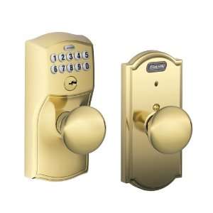   Alarm, Camelot Collection Keypad Plymouth Knob Door Lock, Bright Brass