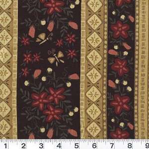   Garden Floral Stripe Black Fabric By The Yard Arts, Crafts & Sewing