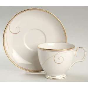  Noritake Golden Wave Footed Cup & Saucer Set, Fine China Dinnerware 