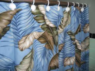 Tropical Hawaiian Barkcloth Fabric SHOWER CURTAIN ~Banana Leaves Slate 