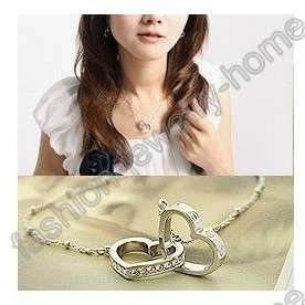 Fashion silver plated two heart crystal Choker necklace  