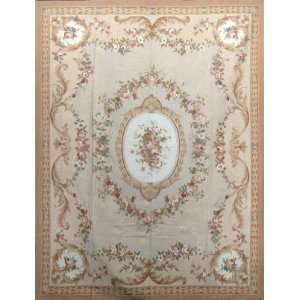  9 X 12 Beige Ivory Floral Design French Aubusson Weave 