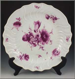 18th Century Purple Sepia Painted Meissen Charger w/ Flowers  